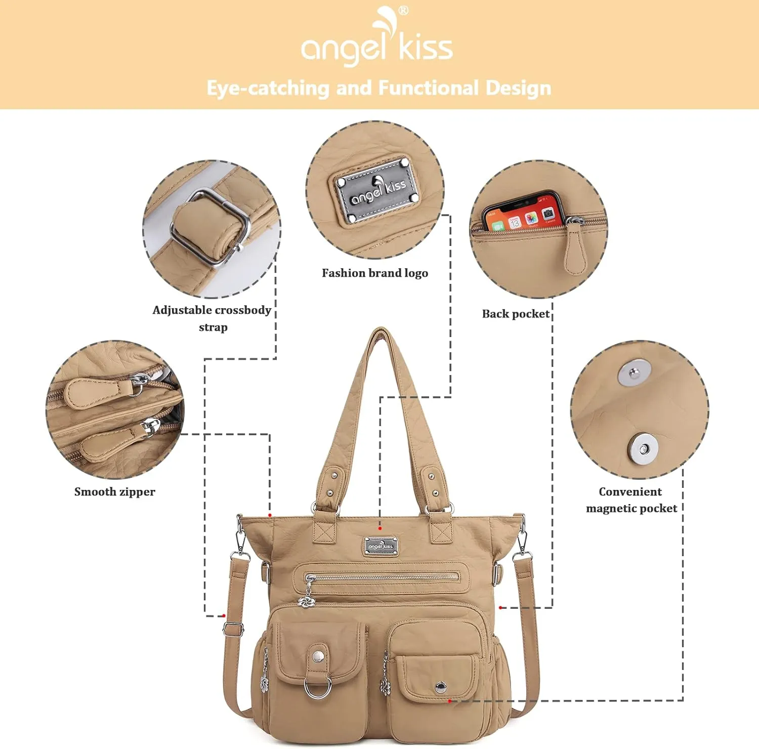 Angelkiss Purses Handbags for Women PU Tote Satchel Bags for Women Pockets Shoulder Bags…
