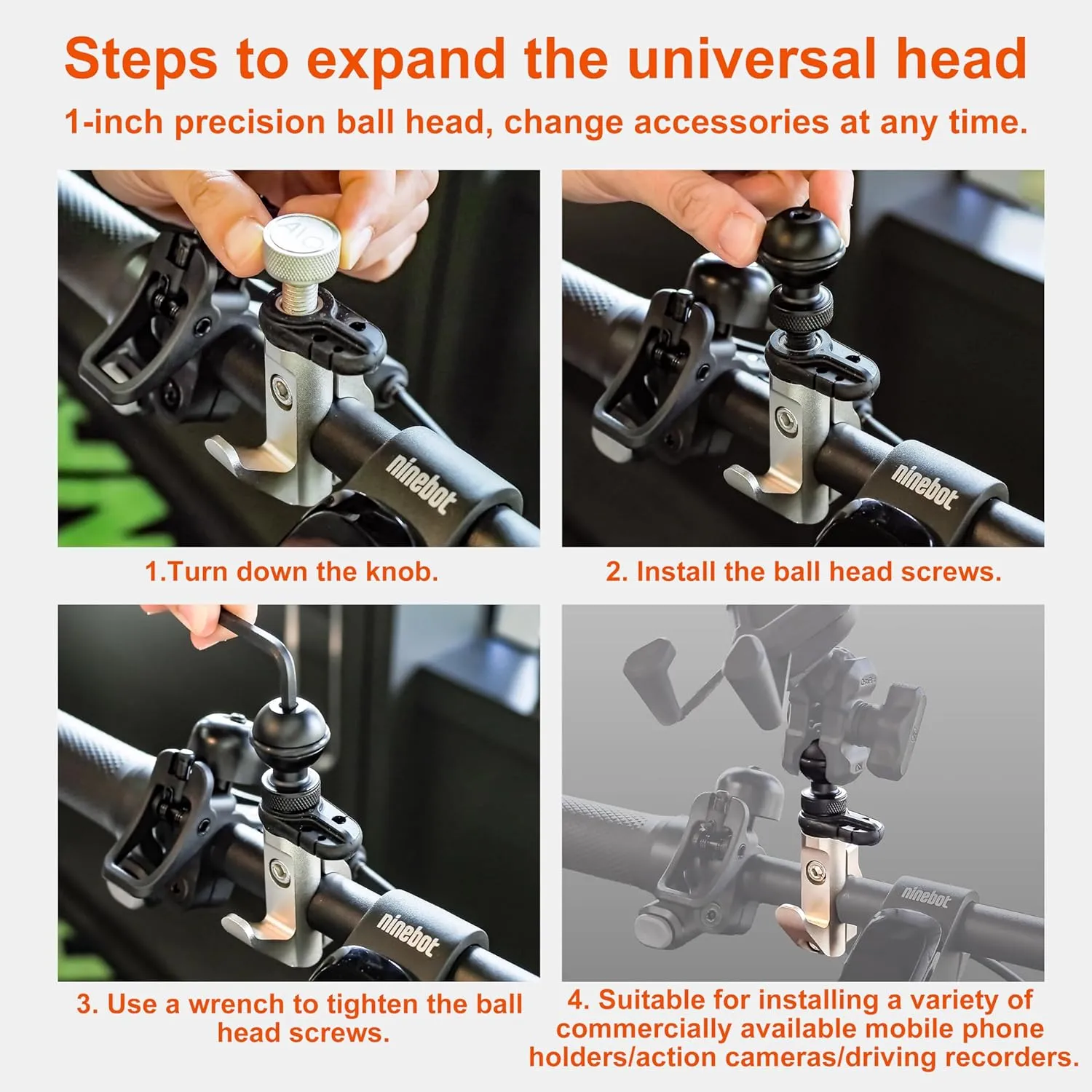 APEXIS-Handlebar Hook-Multifunctional Hook with M10 Ball Head - Black, fits for E-Scooter, Segway Ninebot