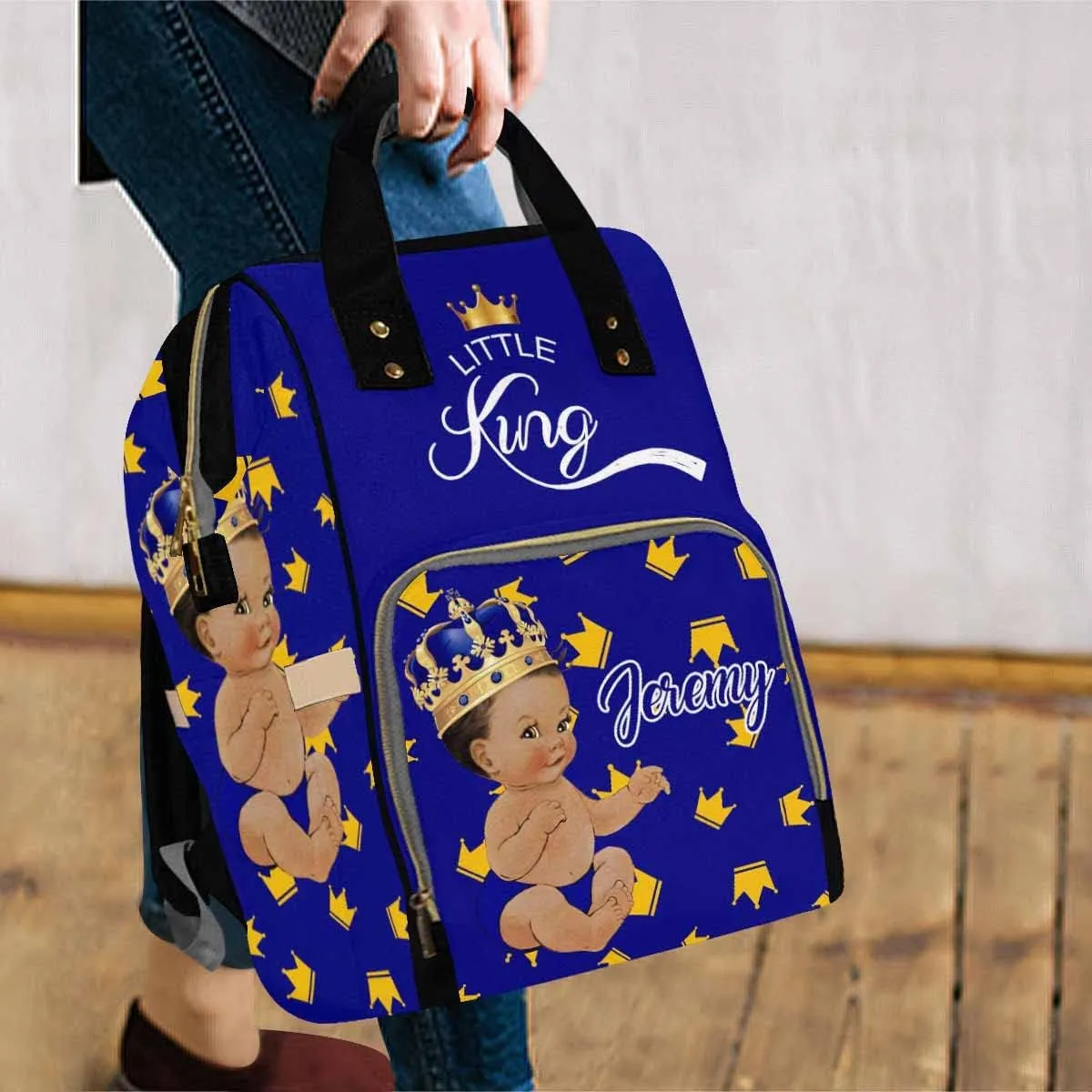 Artsadd Custom Name Diaper Bag Mommy Nappy Bags, Personalized Little King Crown Handbags Large Capacity Multi-Function Nursing Bags for Outdoor Travel