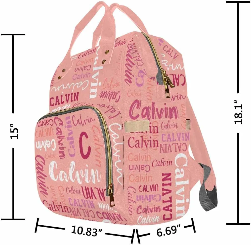 Artsadd Custom Name Diaper Bag Mommy Nappy Bags, Personalized Pink Monogram Handbags Large Capacity Multi-Function Nursing Bags Travel Shoulder Bag for Outdoor Travel