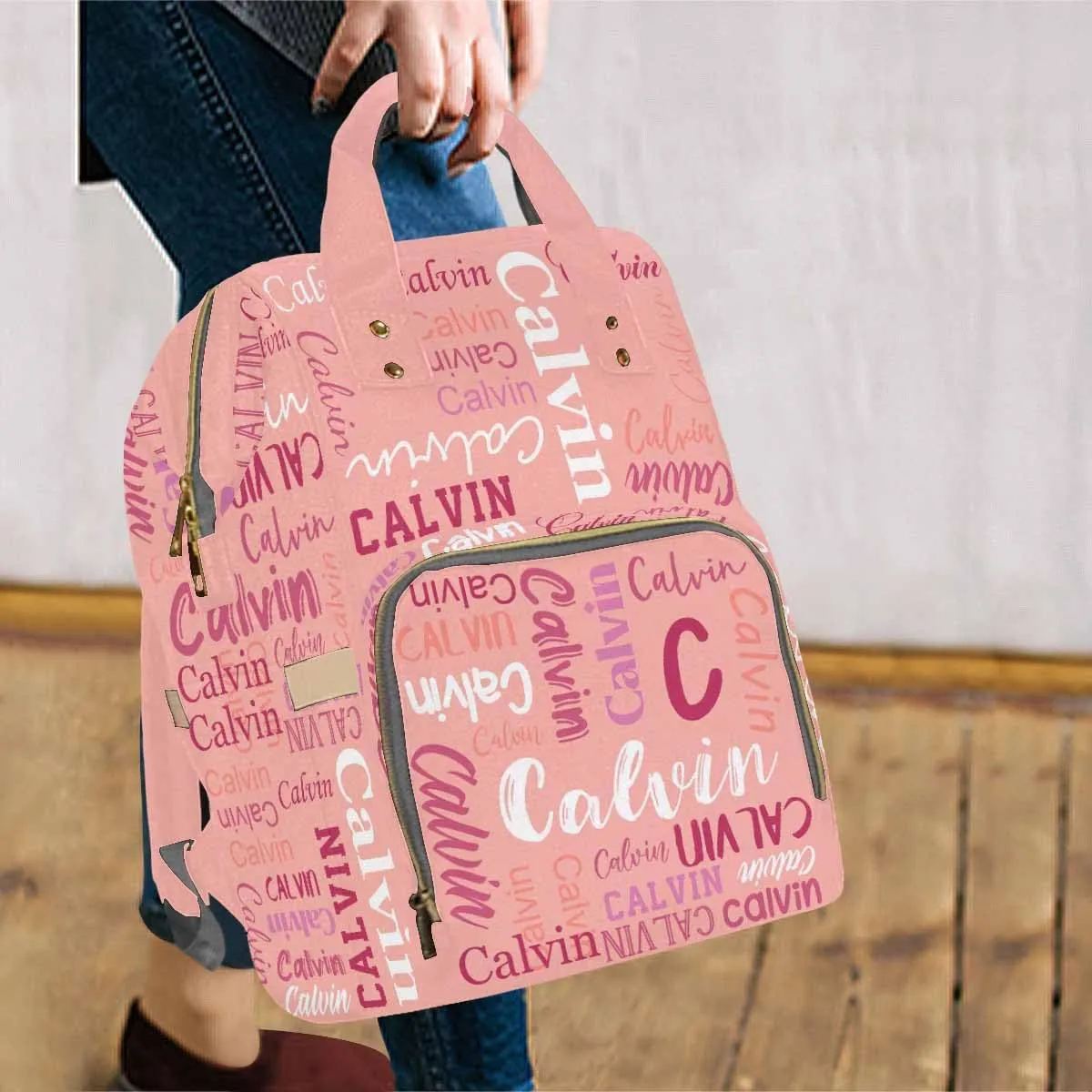 Artsadd Custom Name Diaper Bag Mommy Nappy Bags, Personalized Pink Monogram Handbags Large Capacity Multi-Function Nursing Bags Travel Shoulder Bag for Outdoor Travel