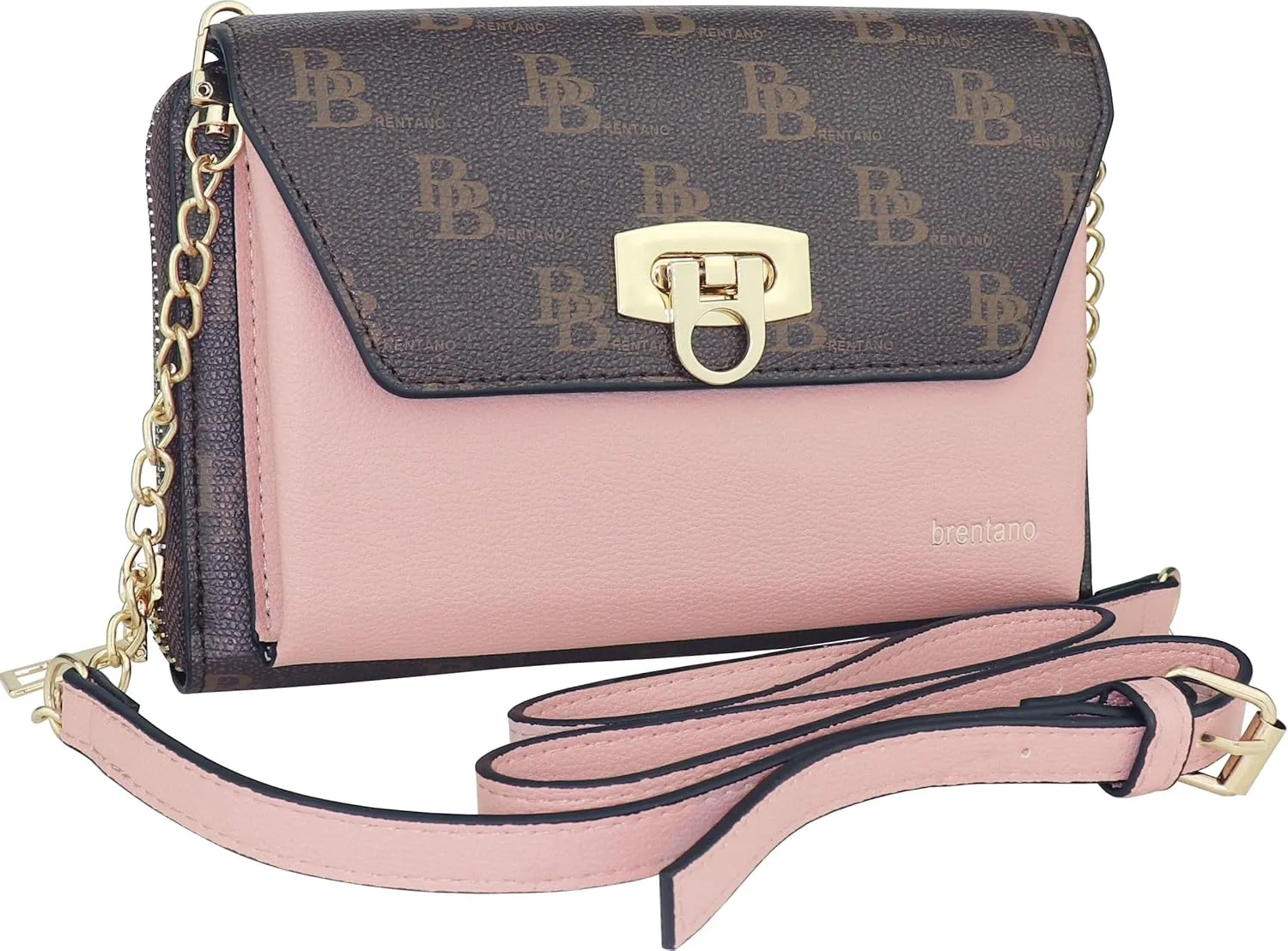 B BRENTANO Vegan Envelope Clutch Wallet Crossbody Purse with Chain Strap
