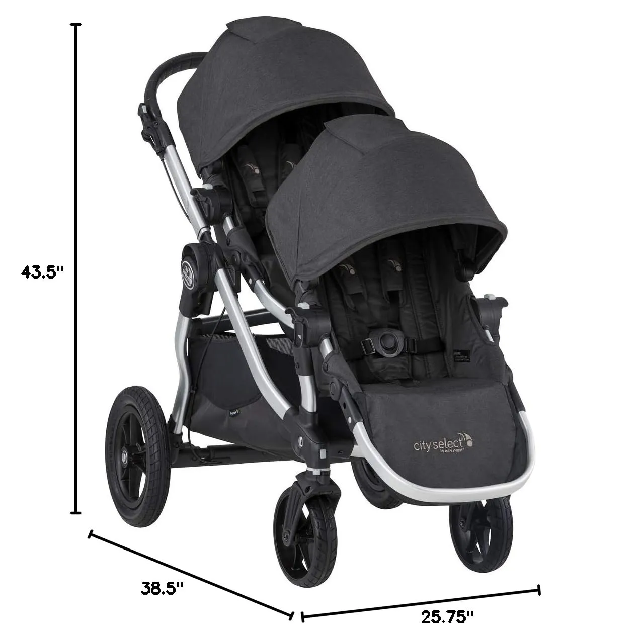 Baby Jogger City Select Double Stroller | Baby Stroller with 16 Ways to Ride, Included Second Seat | Quick Fold Stroller, Jet