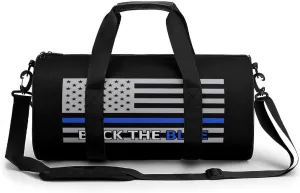 Back The Blue Police Line Flag Duffel Bag Lightweight Cylindrical Travel Gym Tote Bags With Shoulder Strap For Sports Workout Yoga