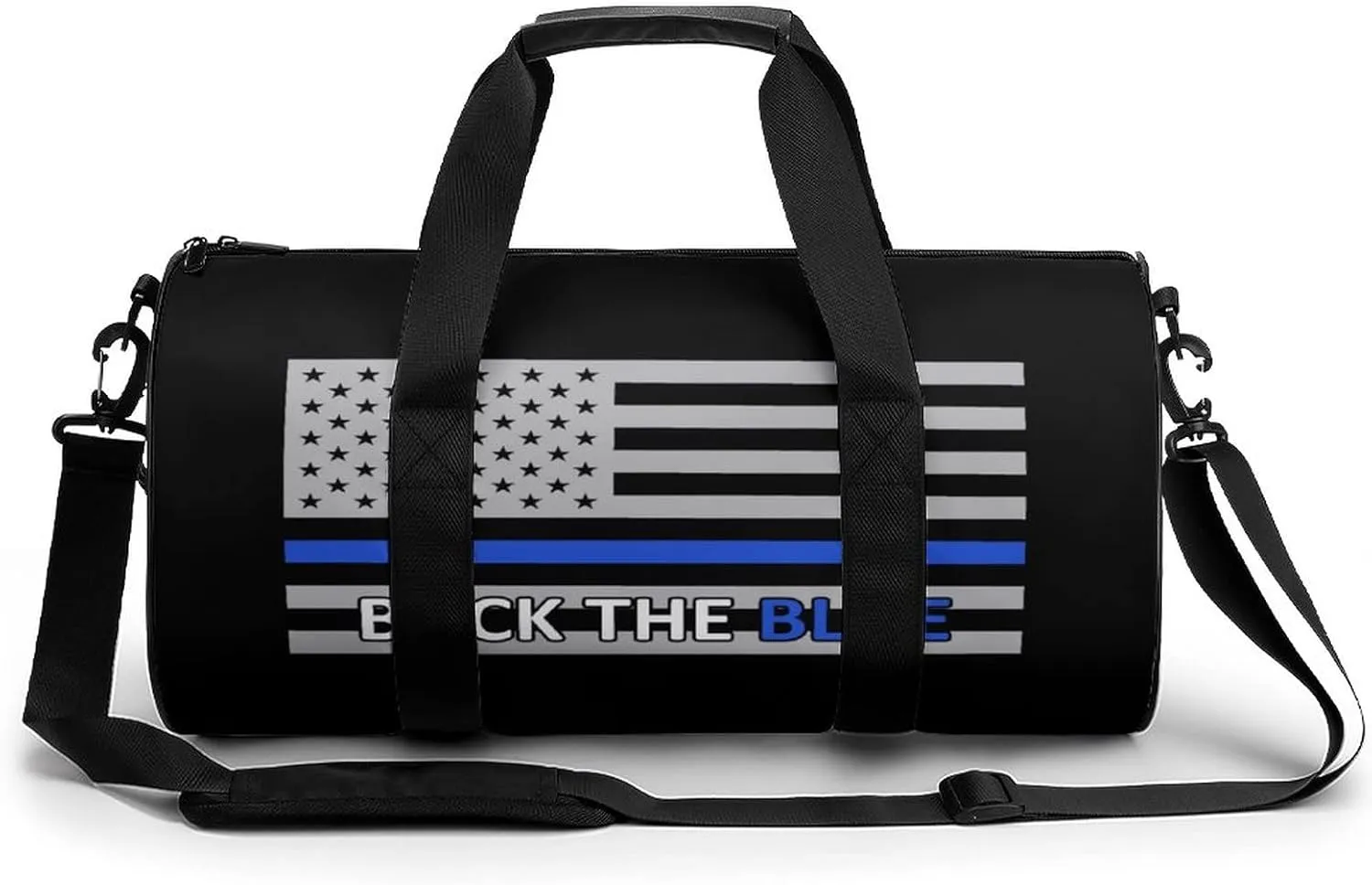Back The Blue Police Line Flag Duffel Bag Lightweight Cylindrical Travel Gym Tote Bags With Shoulder Strap For Sports Workout Yoga