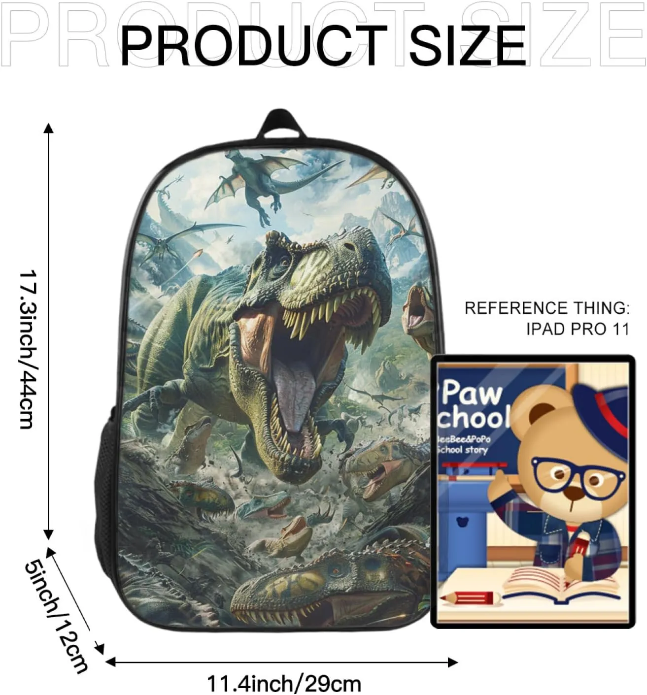 Backpack Dinosaur Bookbag Women Men Black Backpack for Outdoor Sports Travel Camping Hiking Office Work Laptop Bag