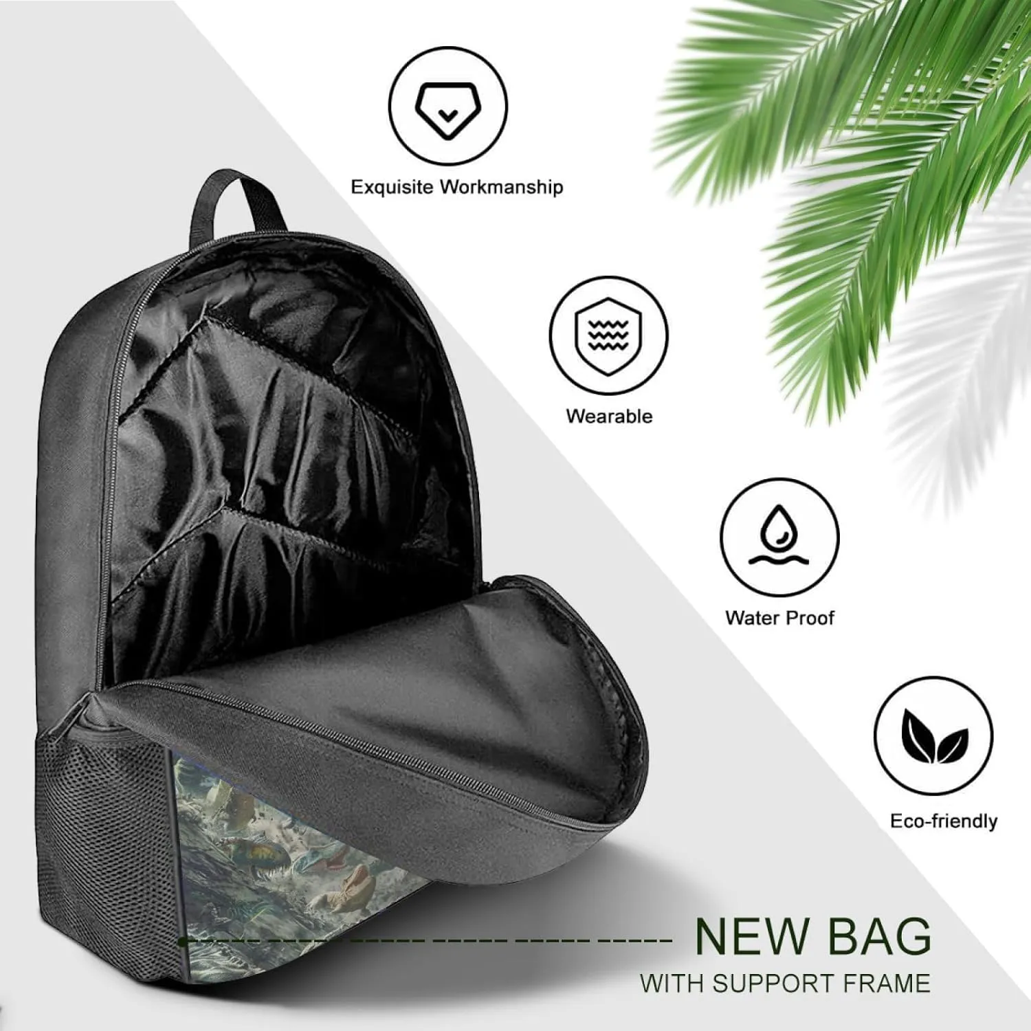 Backpack Dinosaur Bookbag Women Men Black Backpack for Outdoor Sports Travel Camping Hiking Office Work Laptop Bag