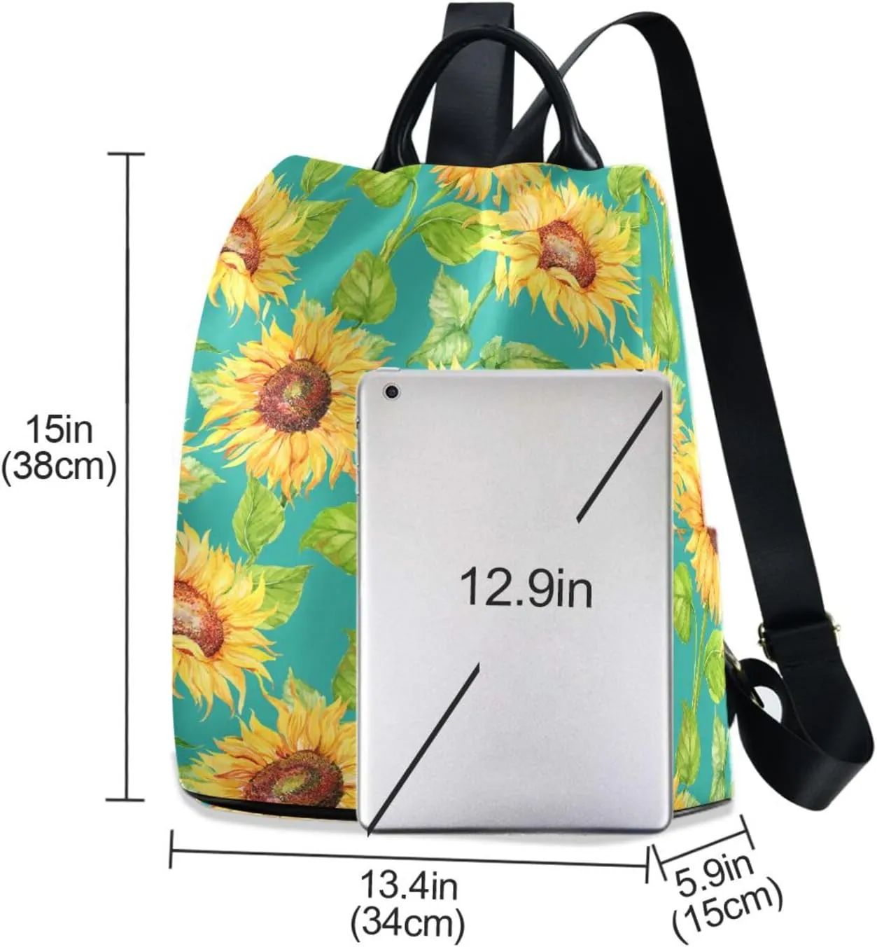 Backpack Purse for Women Anti Theft Fashion Daypack Polyester Travel Bag Crossbody Shoulder Bag Sunflower 13.4 X 5.9 X 15in Pattern 4