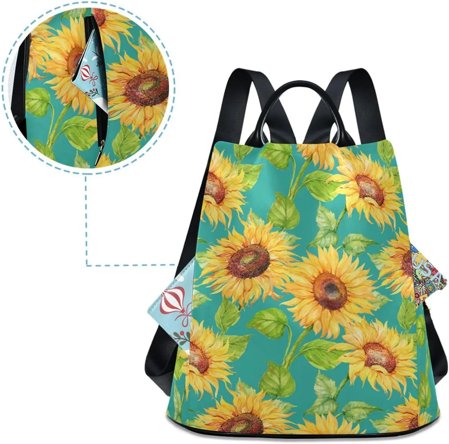 Backpack Purse for Women Anti Theft Fashion Daypack Polyester Travel Bag Crossbody Shoulder Bag Sunflower 13.4 X 5.9 X 15in Pattern 4