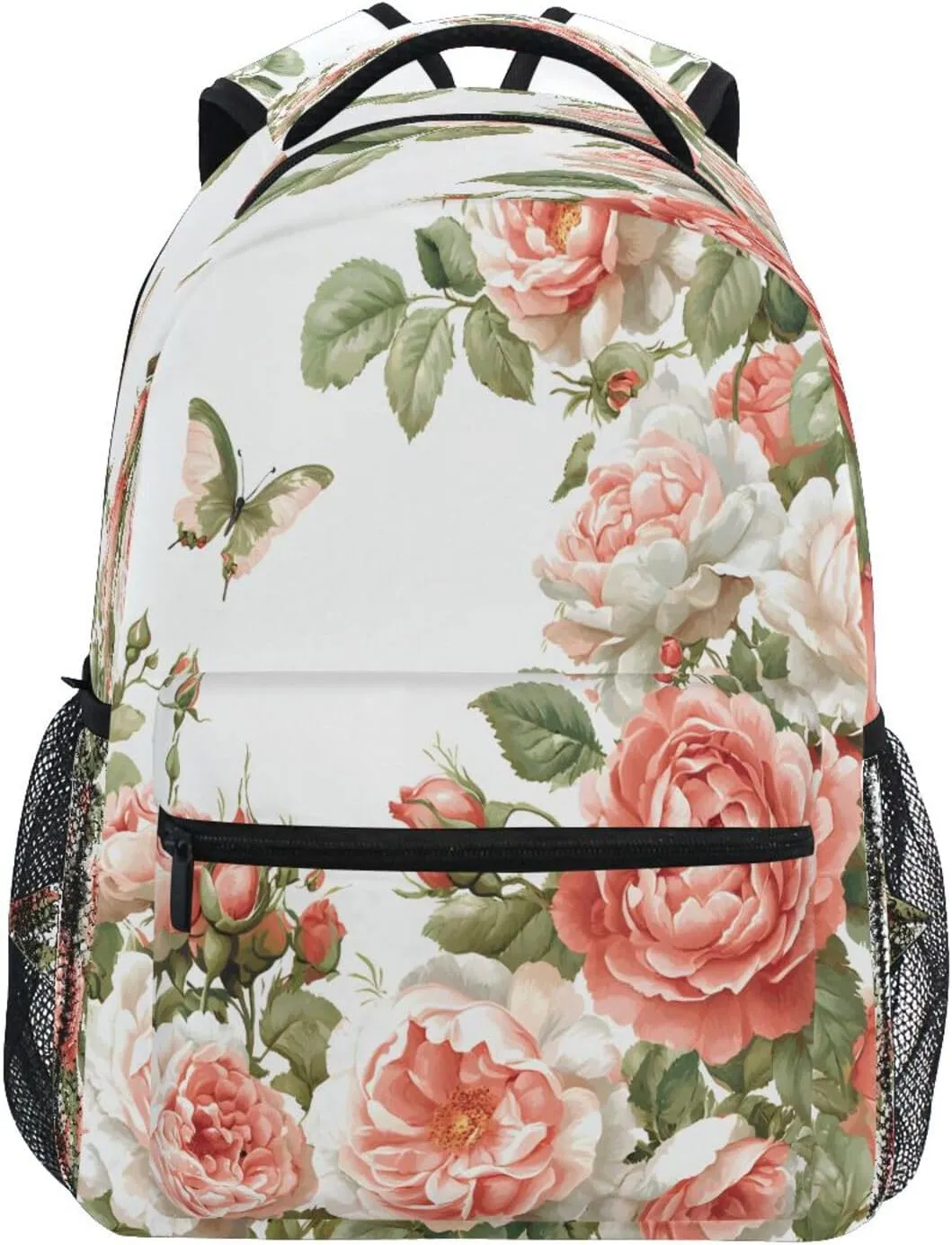 Backpacks for School, Coral Flower Pink Butterfly Pattern School Bag for Boys Girls Kids, Bookbags Bagpack for Travel