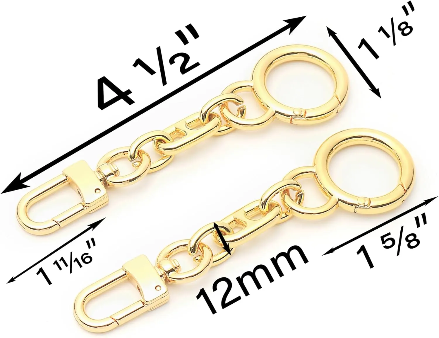 Bag Charm Bag Strap Extender Gold Metal Accessory [Set of 2 Pieces] for Women Handbag - 13mmLovelyLarge 4.5"