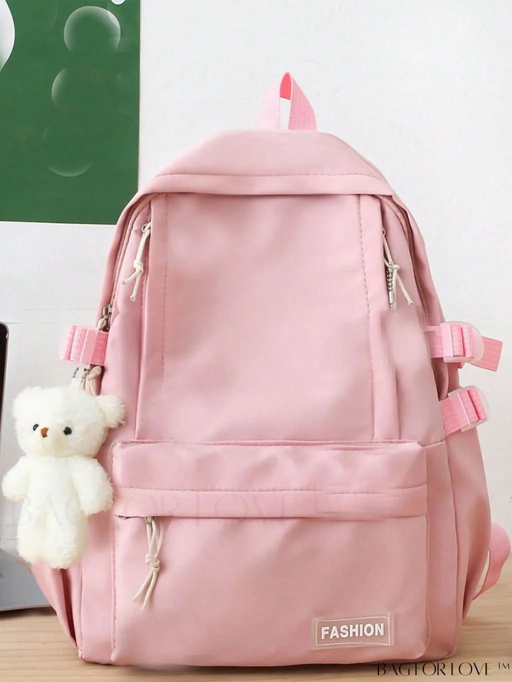 BagForLove - Essential Classic Preppy Backpack with Letter Patch Decoration