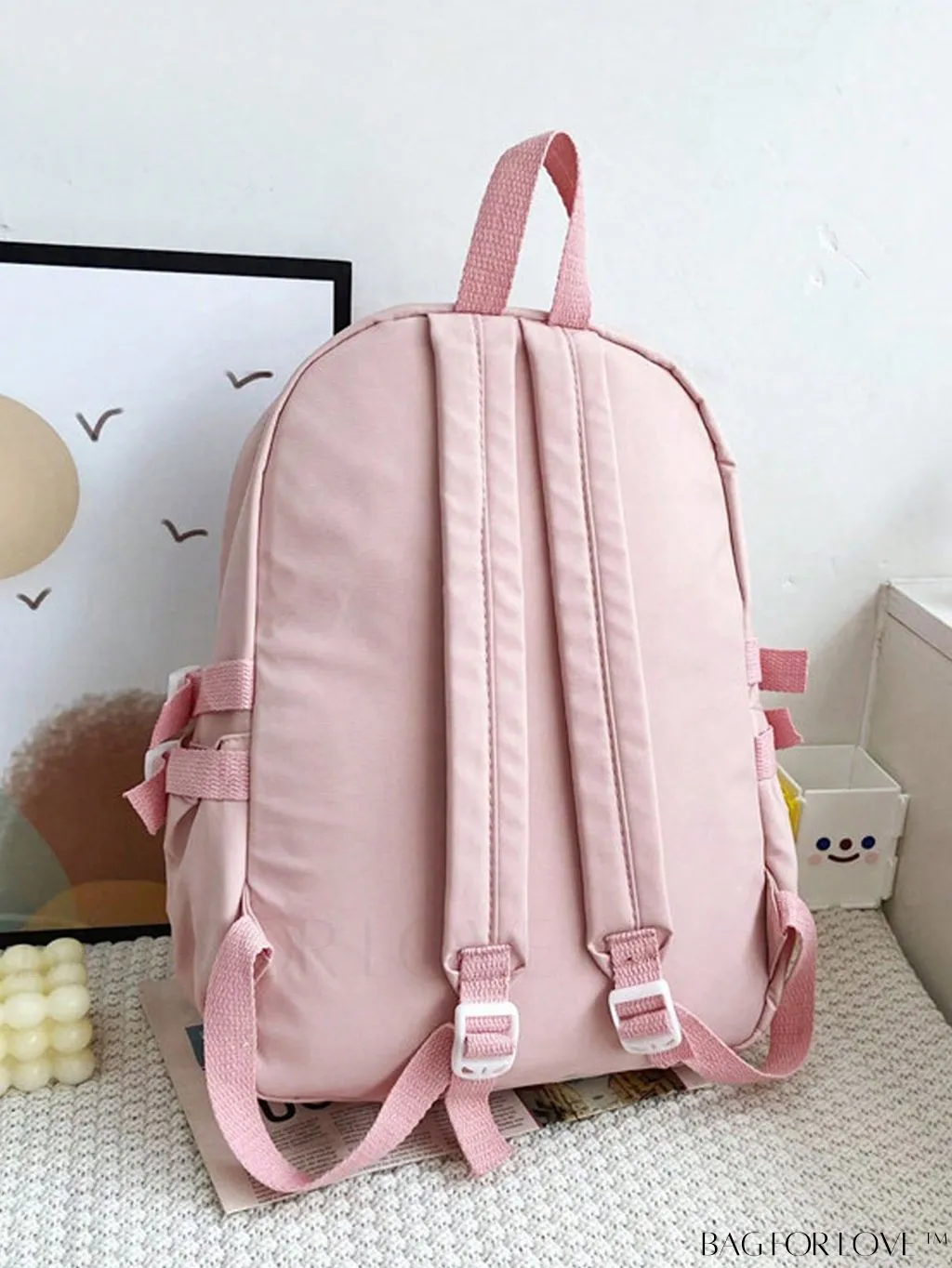 BagForLove - Essential Classic Preppy Backpack with Letter Patch Decoration