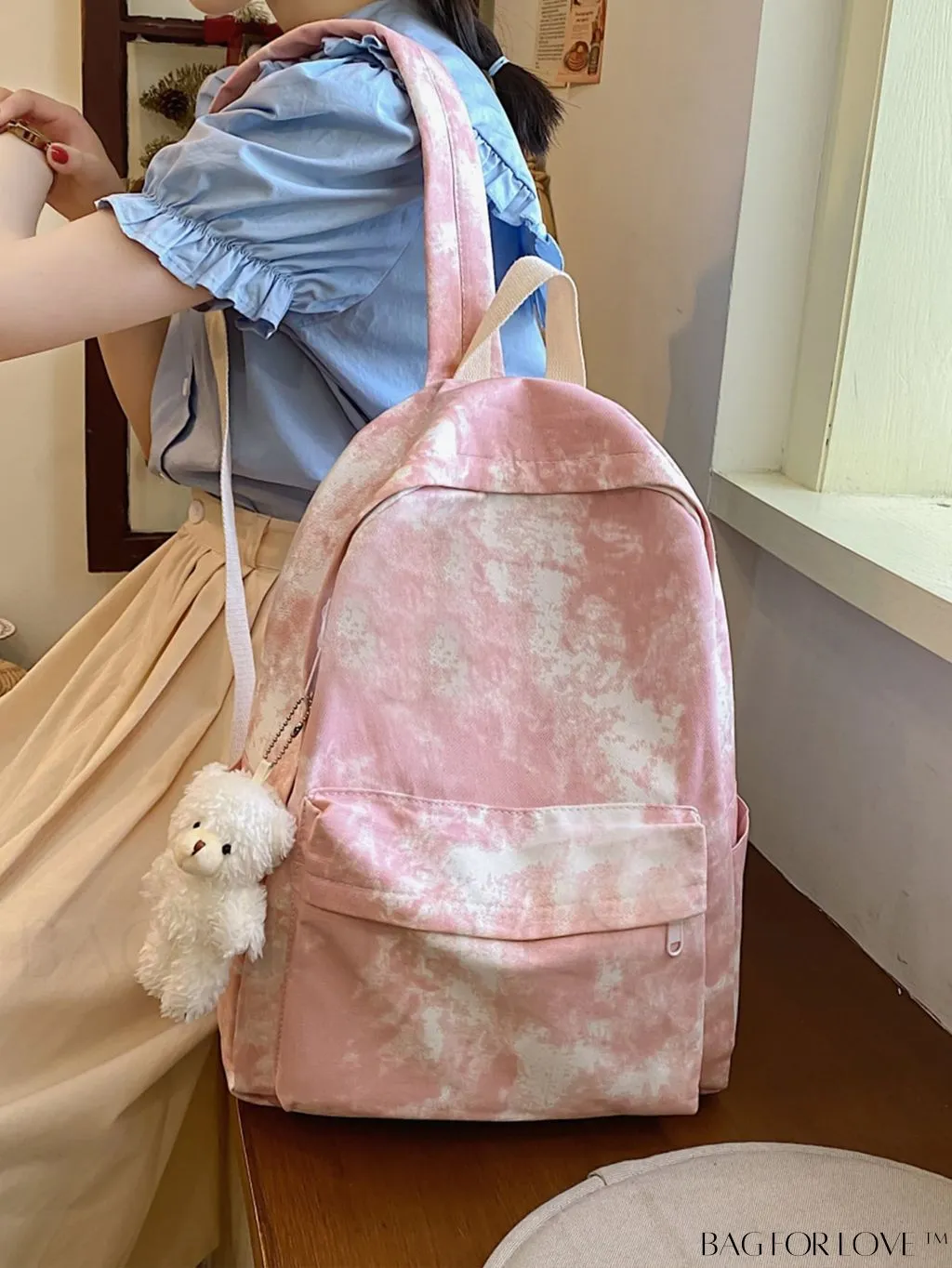 BagForLove - Large Capacity Pink Preppy Classic Backpack with Letter Patch