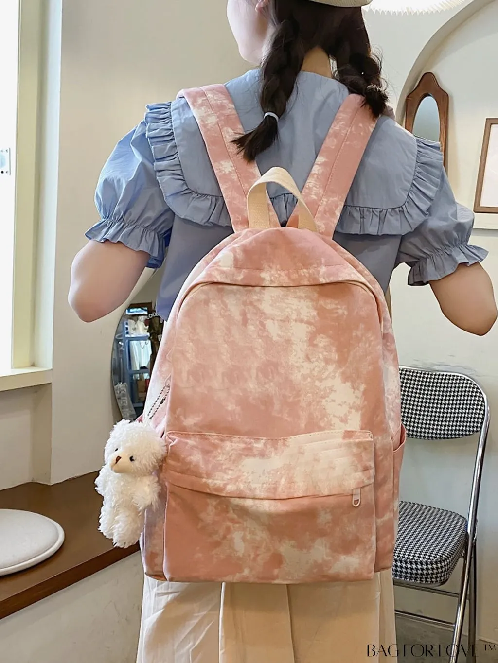 BagForLove - Large Capacity Pink Preppy Classic Backpack with Letter Patch