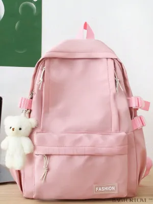 BagForLove - Large Capacity Pink Preppy Classic Backpack with Letter Patch