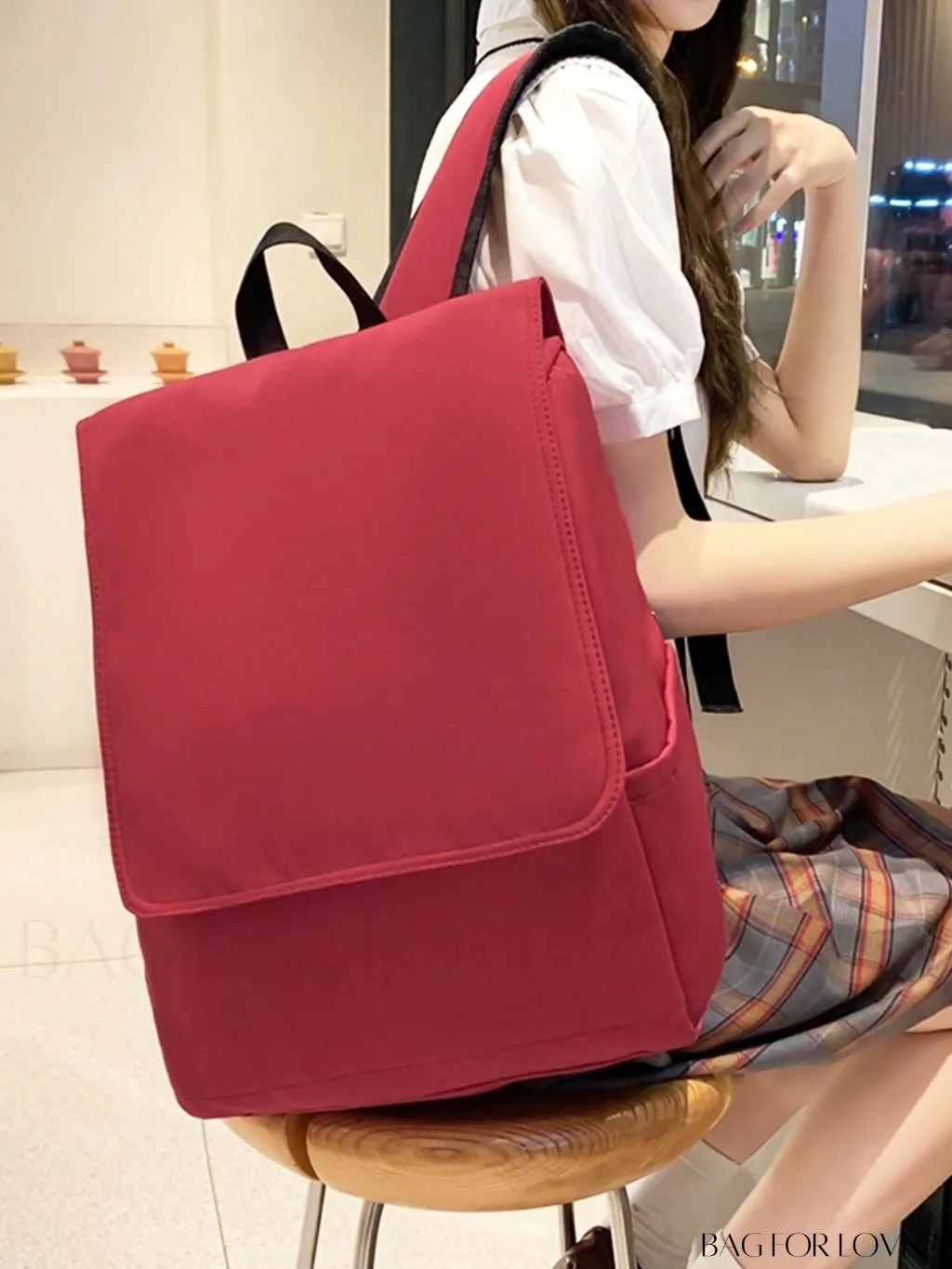 BagForLove - Oversized Red Flap Backpack - Ideal for Students in College, High School, and Outdoors