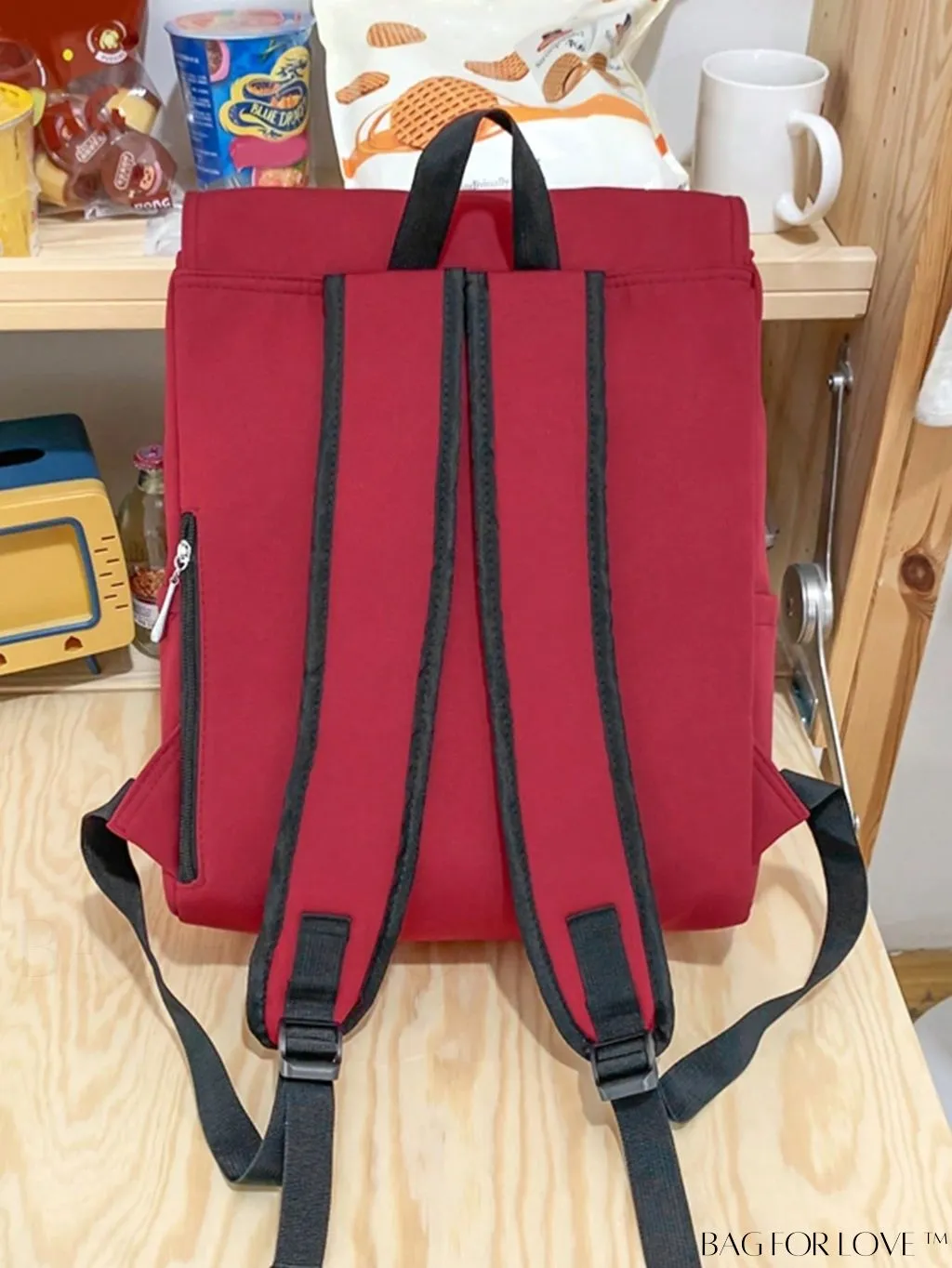 BagForLove - Oversized Red Flap Backpack - Ideal for Students in College, High School, and Outdoors