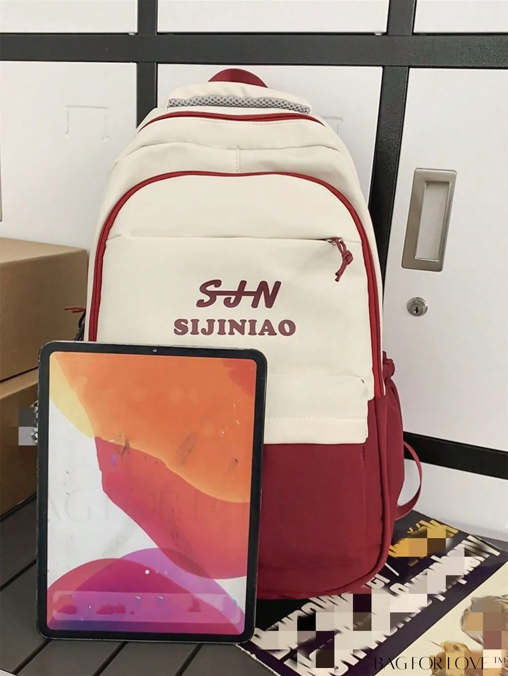 BagForLove - Preppy Two Tone Letter Graphic Oversized Classic Backpack