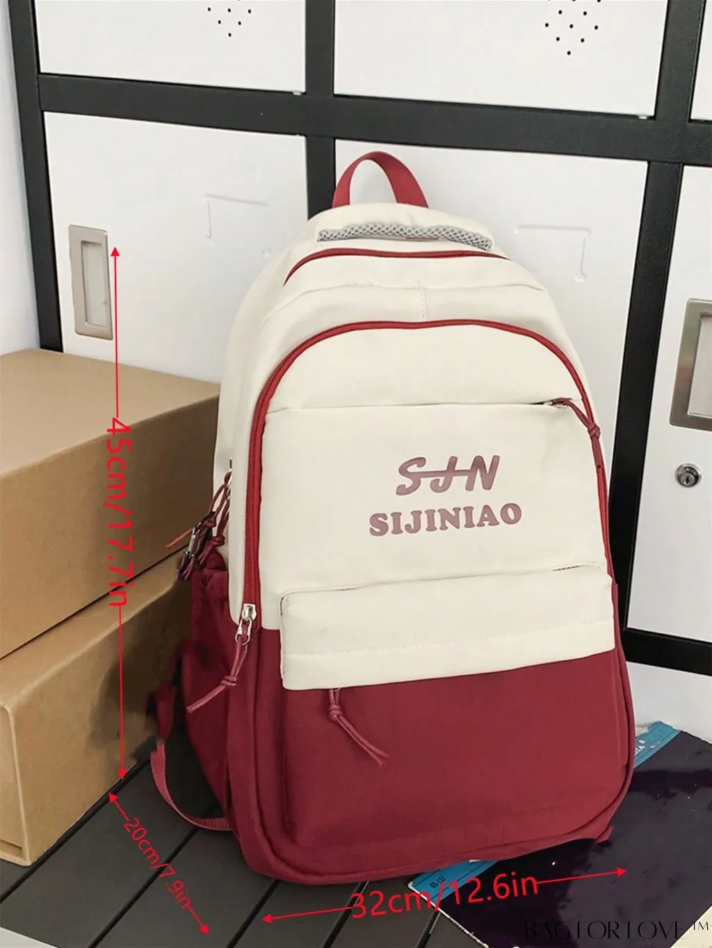 BagForLove - Preppy Two Tone Letter Graphic Oversized Classic Backpack