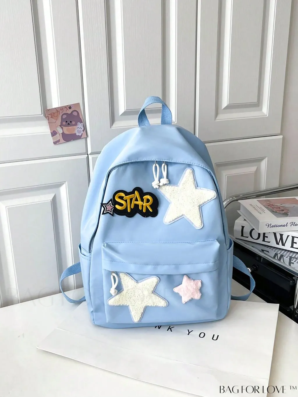 BagForLove - Stylish Star Patch Backpack with Adjustable Strap and Zipper - Classic Fashion Accessory