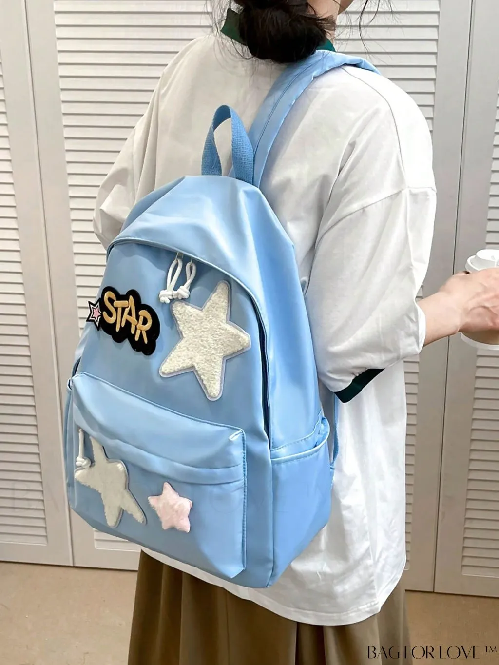 BagForLove - Stylish Star Patch Backpack with Adjustable Strap and Zipper - Classic Fashion Accessory