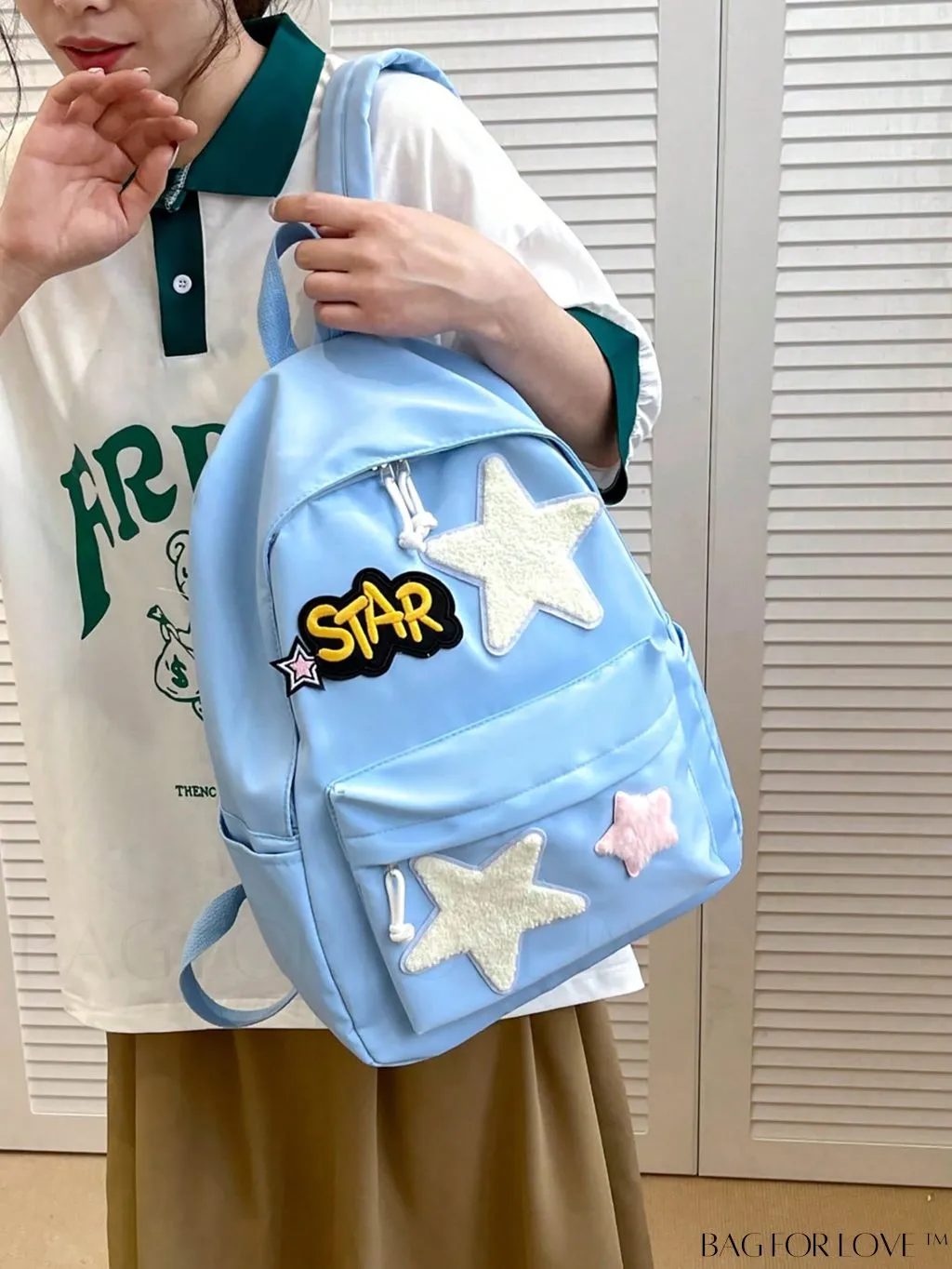 BagForLove - Stylish Star Patch Backpack with Adjustable Strap and Zipper - Classic Fashion Accessory