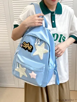 BagForLove - Stylish Star Patch Backpack with Adjustable Strap and Zipper - Classic Fashion Accessory