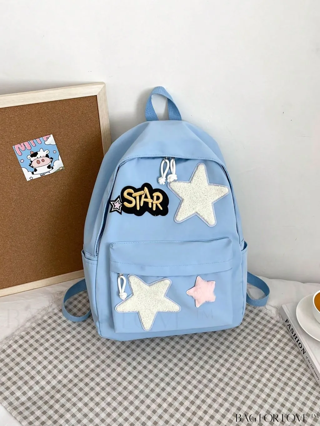 BagForLove - Stylish Star Patch Backpack with Adjustable Strap and Zipper - Classic Fashion Accessory