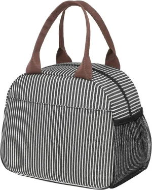 Bagseri Insulated Lunch Box Women - Leakproof Thermal Cooler Sack Food Handbags Case High Capacity for Work and Picnic (Black White Stripe)