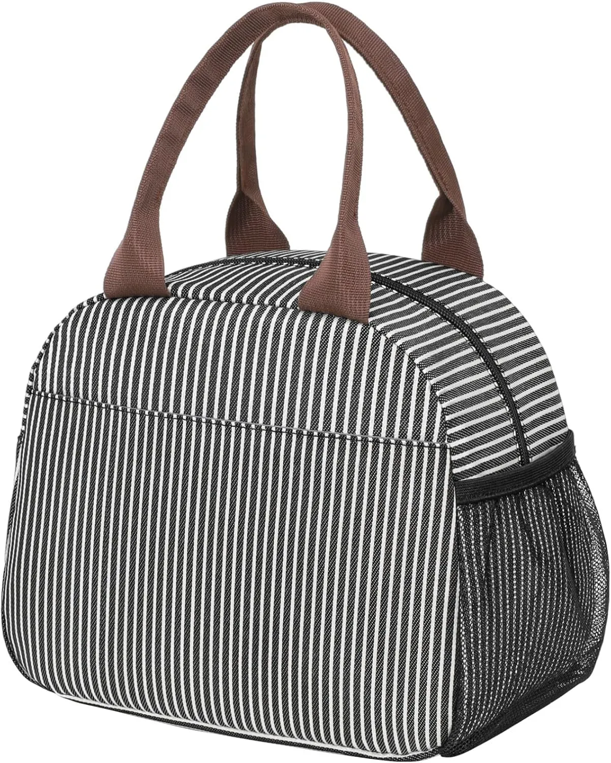 Bagseri Insulated Lunch Box Women - Leakproof Thermal Cooler Sack Food Handbags Case High Capacity for Work and Picnic (Black White Stripe)