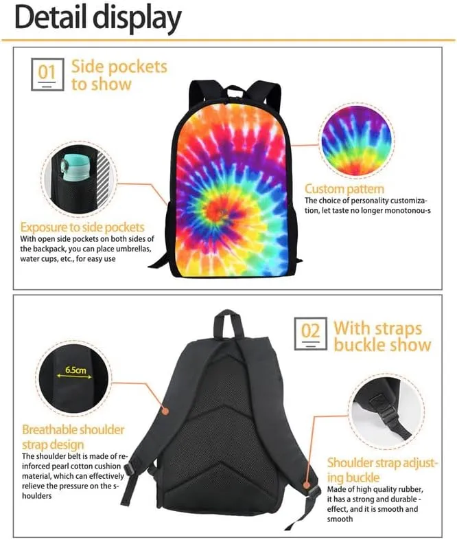 Bamboo Panda Hand Drawing 3 in 1 School Bags Set Backpacks With Cute Panda Bear Art Painting Lunch Bags and Pencil Case for Teens Students Boys Girls