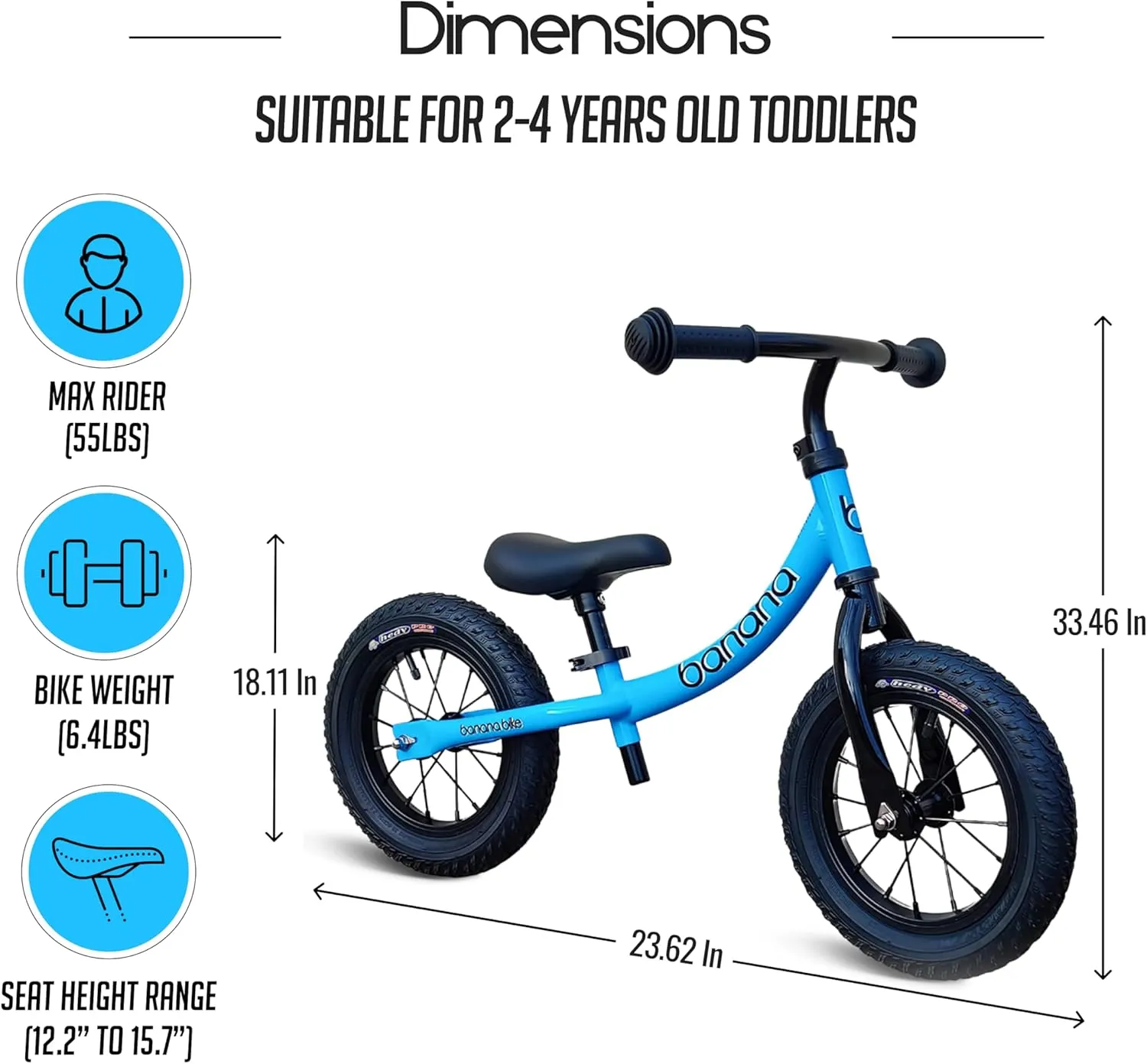 banana bike GT Lightweight Balancing Bike for 2-5 Year Old Boys and Girls - Alloy Steel Balance with Aluminium Frame, Adjustable Handlebar and Seat, No Pedal Bikes, 12" Wheels, Kids Training