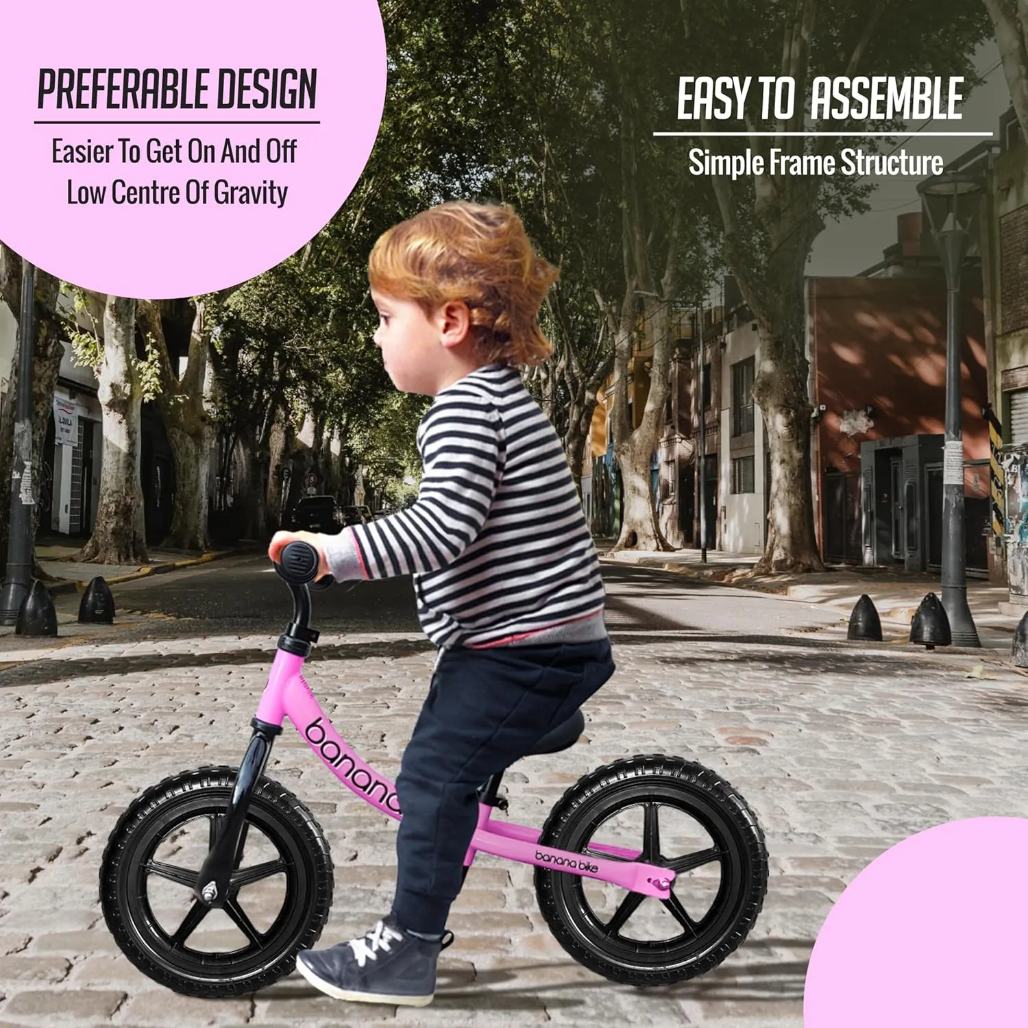 banana bike LT Balance Bike - Lightweight Toddler Bike for 2-5 Age - 33x18x24 No Pedal with Adjustable Handlebar and Seat - Durable Aluminum -Equipped with EVA Tires for Smooth Rides, Pink