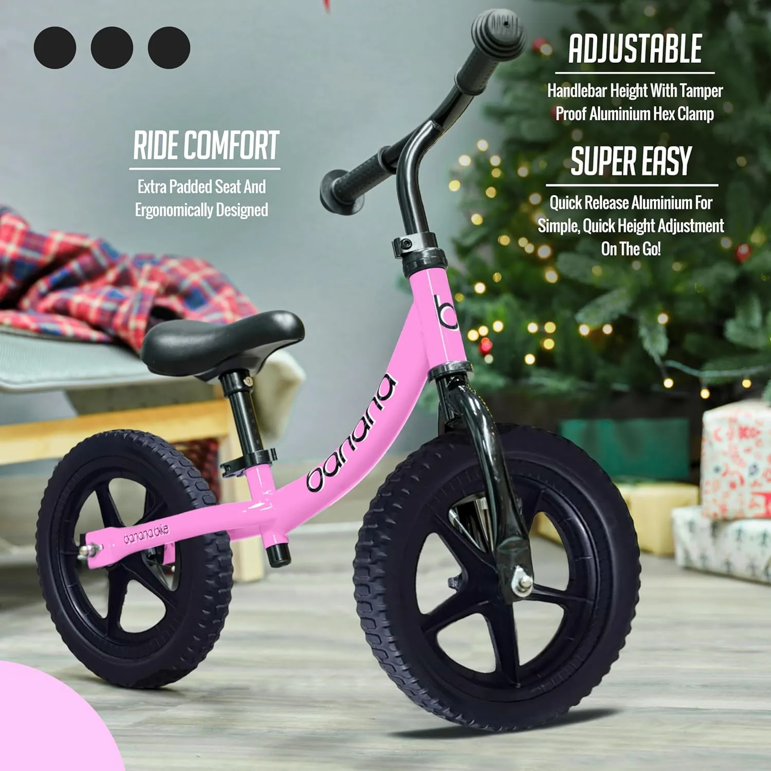 banana bike LT Balance Bike - Lightweight Toddler Bike for 2-5 Age - 33x18x24 No Pedal with Adjustable Handlebar and Seat - Durable Aluminum -Equipped with EVA Tires for Smooth Rides, Pink