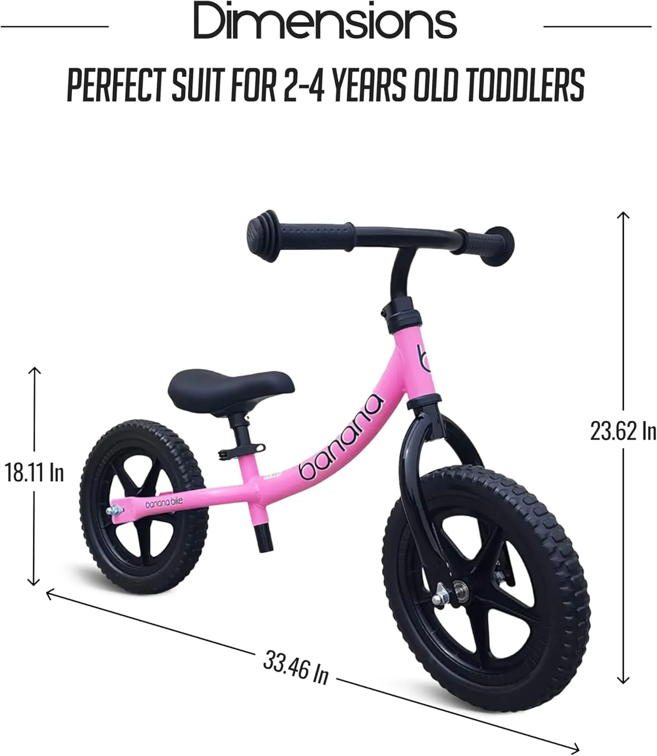banana bike LT Balance Bike - Lightweight Toddler Bike for 2-5 Age - 33x18x24 No Pedal with Adjustable Handlebar and Seat - Durable Aluminum -Equipped with EVA Tires for Smooth Rides, Pink