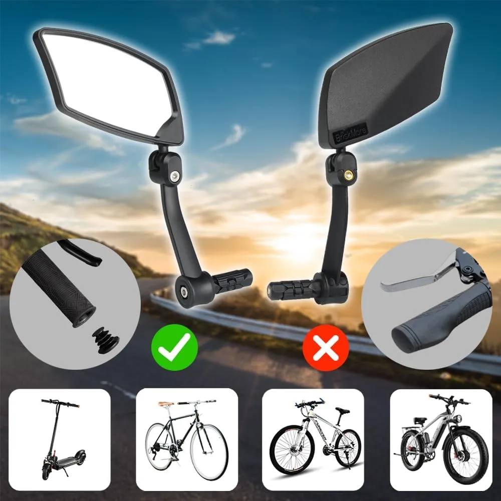 Bar End Bike Mirrors 1 PAIR, High–Definition Convex Scratch Resistant Glass Lens E-Bike Mirror,Safe Rearview Mountain Bike Mirror for Left and Right Side BT-018