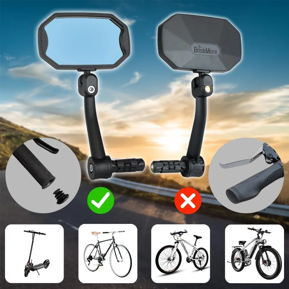 Bar End Bike Mirrors, High–Definition Convex Glass Lens for E-Bike Handlebars, Scratch Resistant, Safe Rearview 1 Pair Bicycle Mirror(Right And Left Side)