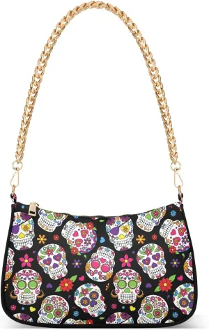 Bat Halloween Women's Chain Shoulder Bag, Metal Chain Strap Zip Purse for Women