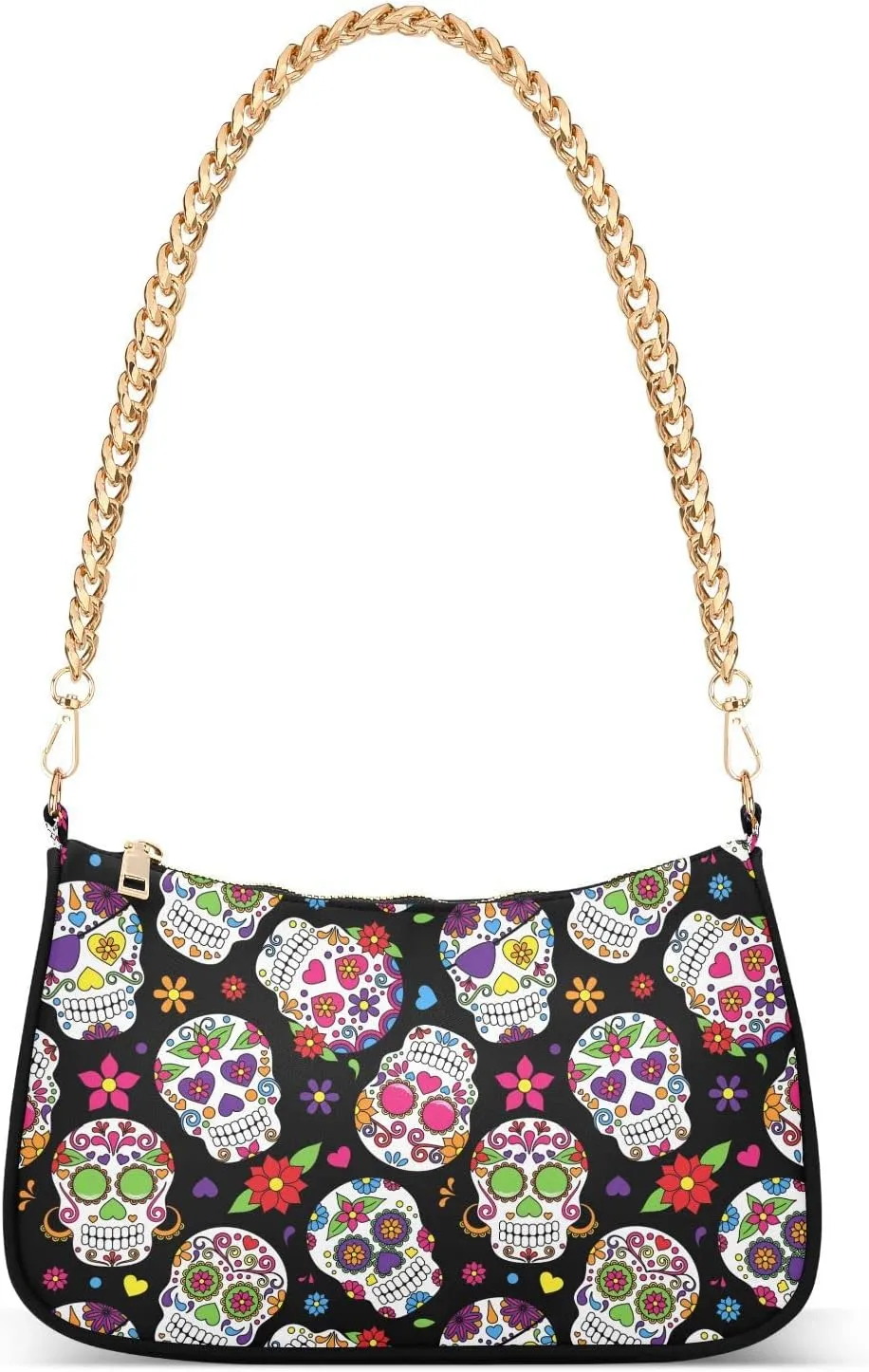 Bat Halloween Women's Chain Shoulder Bag, Metal Chain Strap Zip Purse for Women