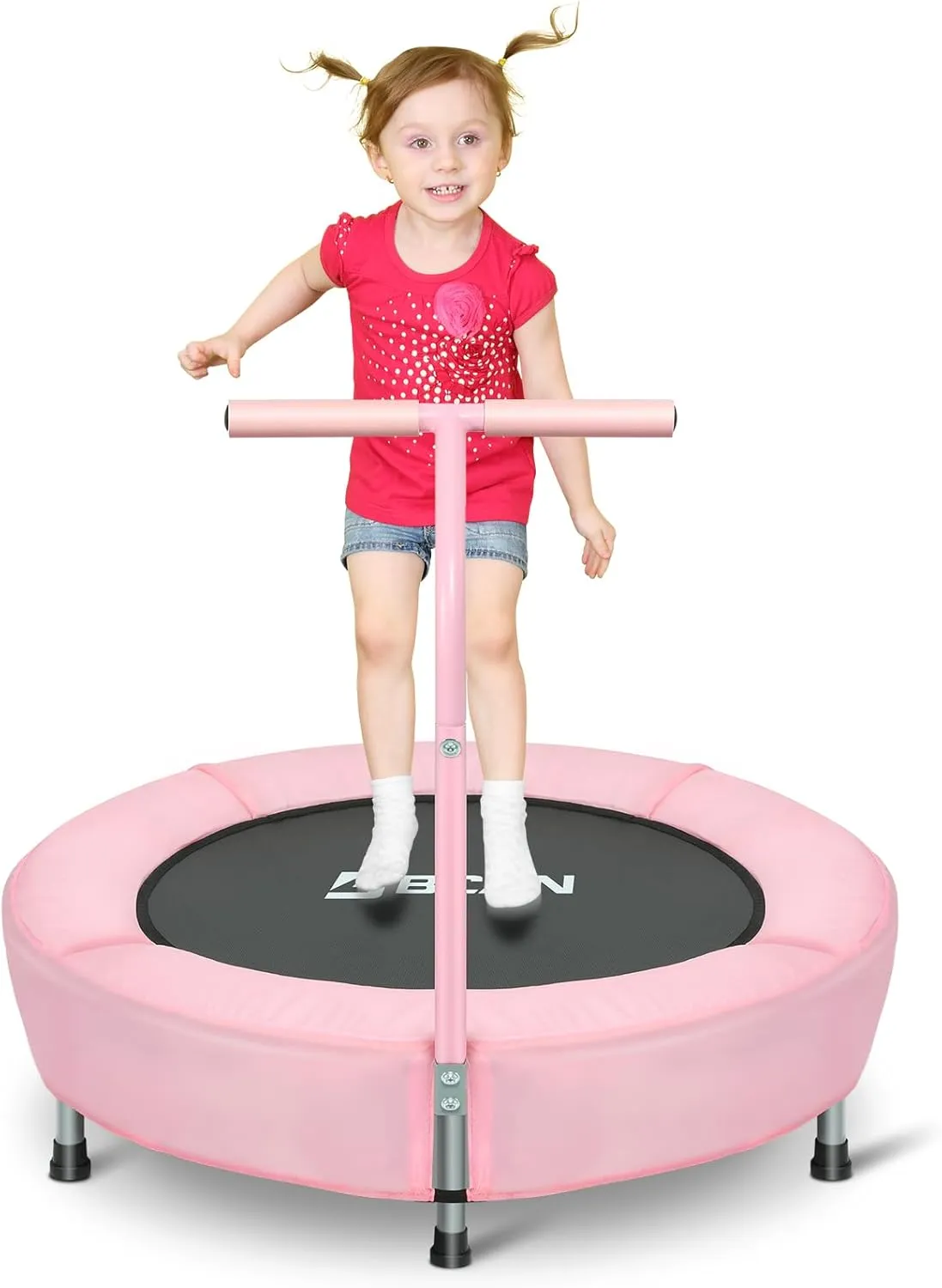 BCAN 36'' Mini Folding Ages 2 to 5 Toddler Trampoline with Handle for Kids, Two Ways to Assemble The Handle, Indoor/Garden Toddlers Trampoline with Super Safe Cover for Toddlers