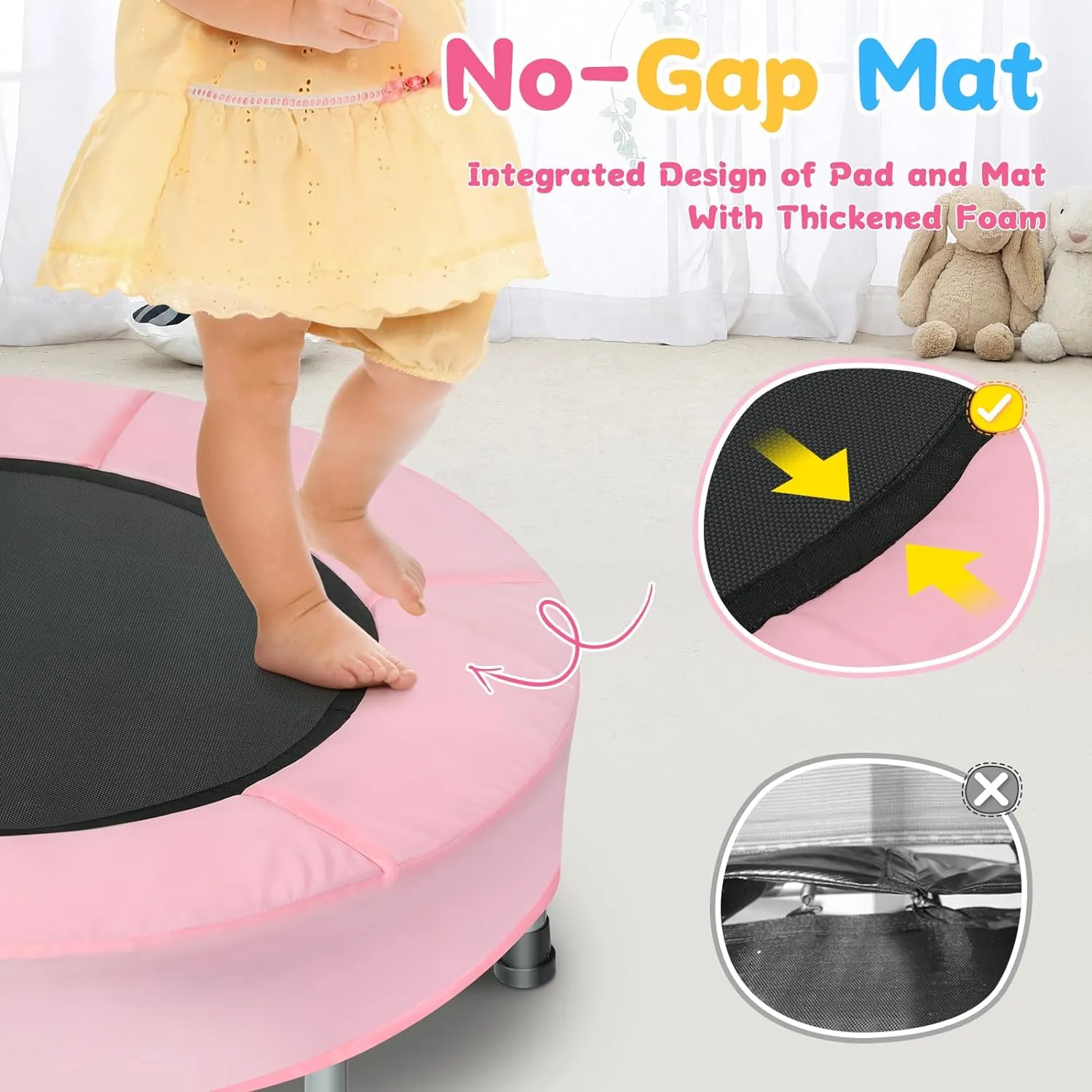 BCAN 36'' Mini Folding Ages 2 to 5 Toddler Trampoline with Handle for Kids, Two Ways to Assemble The Handle, Indoor/Garden Toddlers Trampoline with Super Safe Cover for Toddlers