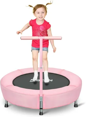 BCAN 36'' Mini Folding Ages 2 to 5 Toddler Trampoline with Handle for Kids, Two Ways to Assemble The Handle, Indoor/Garden Toddlers Trampoline with Super Safe Cover for Toddlers