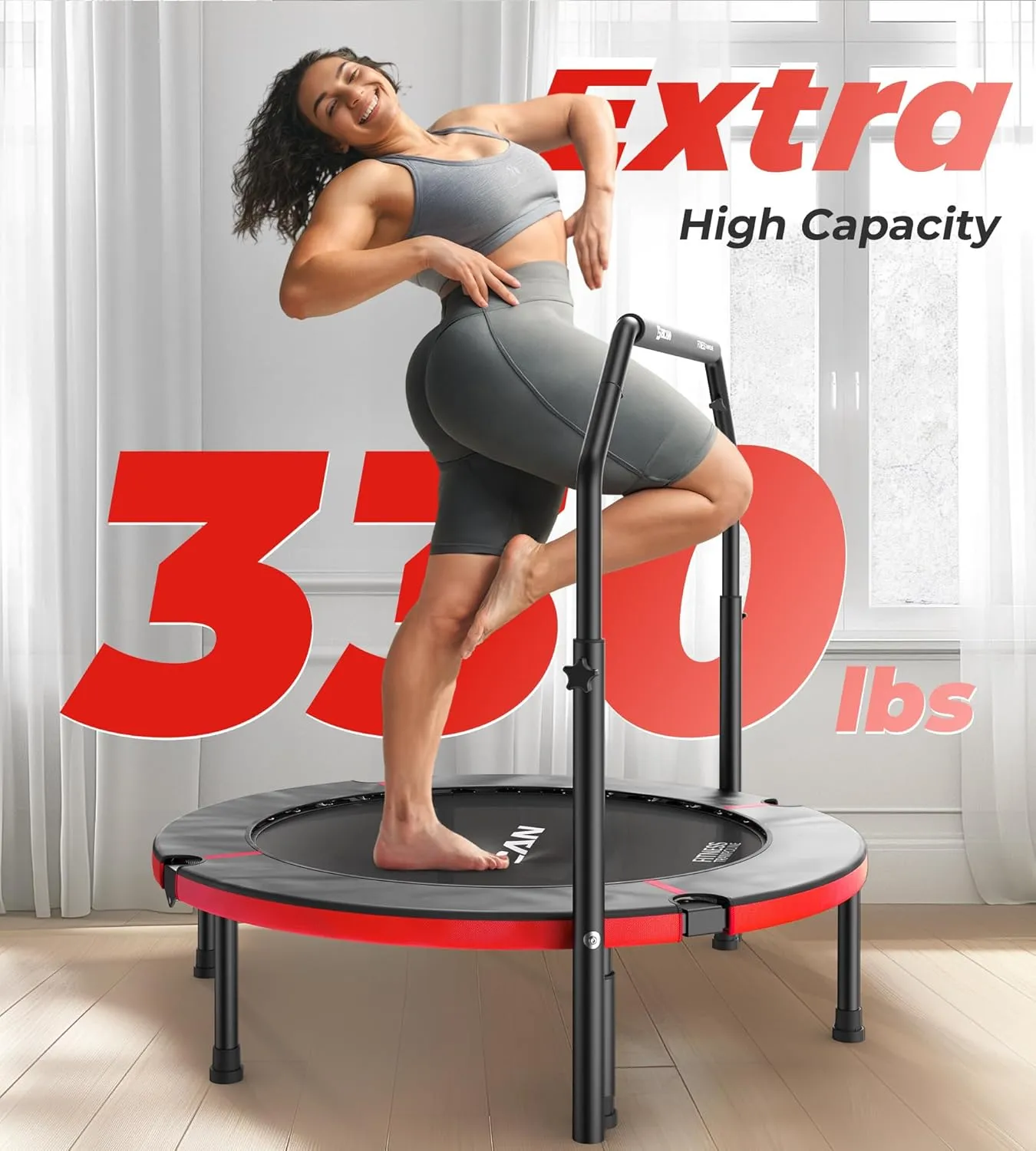 BCAN 40"/48" Foldable Mini Trampoline, Rebounder Trampoline for Adults, Adjustable Foam Handle, Exercise Rebounder for Adults Indoor/Garden Workout, Max Load 330lbs/440lbs