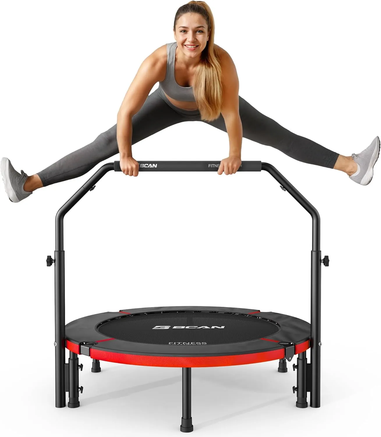 BCAN 40"/48" Foldable Mini Trampoline, Rebounder Trampoline for Adults, Adjustable Foam Handle, Exercise Rebounder for Adults Indoor/Garden Workout, Max Load 330lbs/440lbs