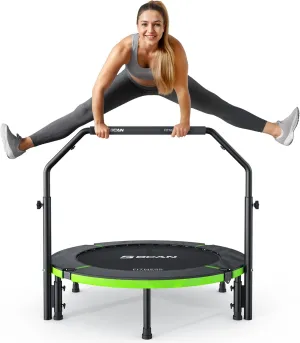 BCAN 40"/48" Foldable Mini Trampoline, Rebounder Trampoline for Adults, Adjustable Foam Handle, Exercise Rebounder for Adults Indoor/Garden Workout, Max Load 330lbs/440lbs
