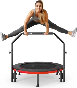 BCAN 40"/48" Foldable Mini Trampoline, Rebounder Trampoline for Adults, Adjustable Foam Handle, Exercise Rebounder for Adults Indoor/Garden Workout, Max Load 330lbs/440lbs