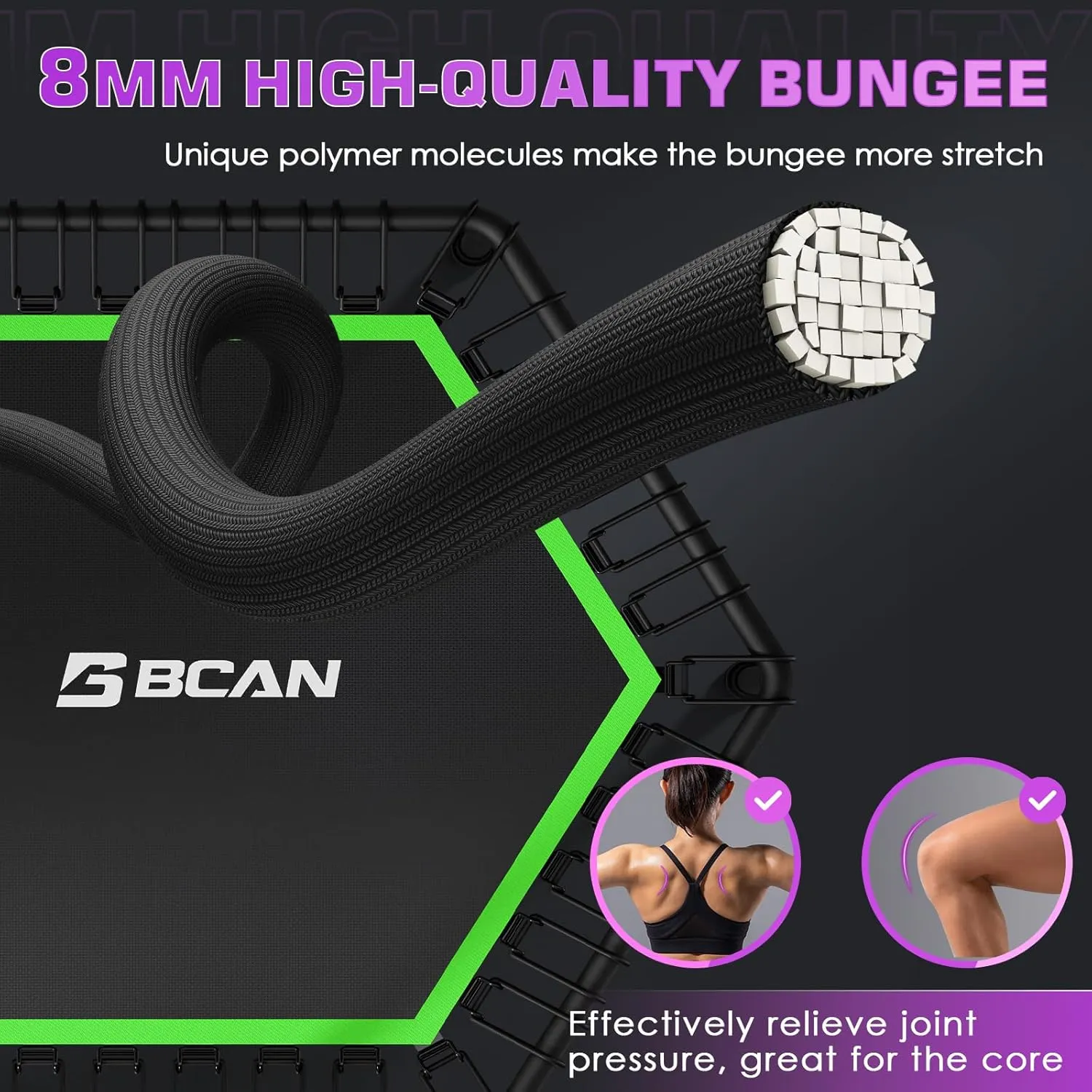 BCAN 48"/51" Mini Hexagon Trampoline, Max Load 450 LBS Fitness Trampoline with T-Adjustable Handle Bar, Silent Bungees, Larger, More Stable, Quieter Exercise Rebounder for Adults Indoor/Garden Workout
