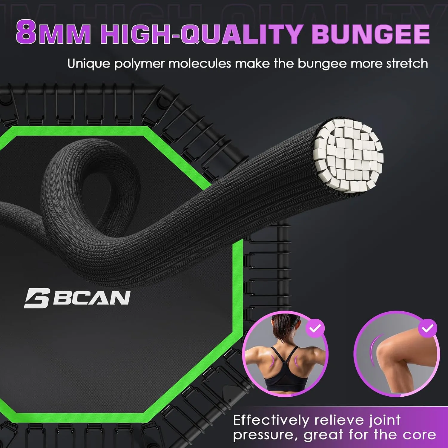 BCAN 51" Mini Foldable Trampoline, Max Load 450 LBS Fitness Trampoline with T-Adjustable Handle Bar, Silent Bungees, Larger, More Stable, Quieter Exercise Rebounder for Adults Indoor/Garden Workout