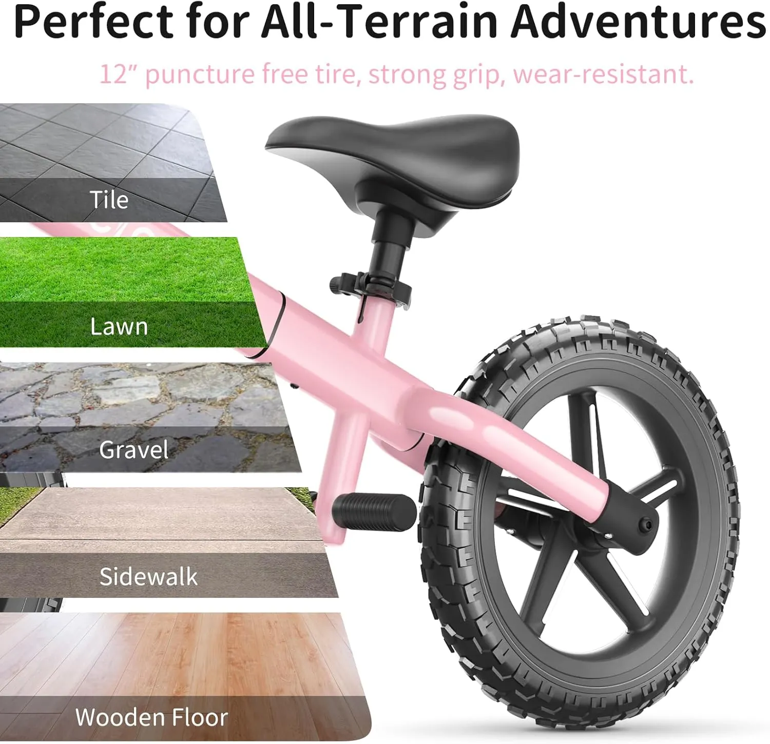 BELEEV C2 Toddler Balance Bike for 2-5 Year Olds with LED Light-Up Wheels, Adjustable Seat & Handlebar & Footrest, 12 inch No-Pedal Training Kids Push Bicycle - First Birthday Gift for Boys & Girls